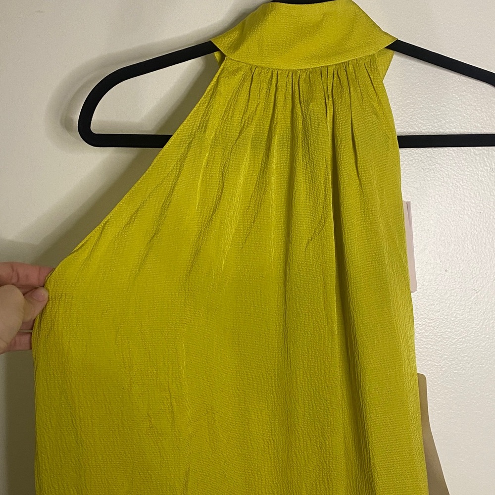 Wiggy Kit NWT The Aster Dress Chartreuse Hammered Silk Maxi High Neck Medium - Picture 8 of 15